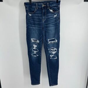 American Eagle Outfitters Curvy Hi Rise Jegging Jeans Dark Wash Ripped Size 6